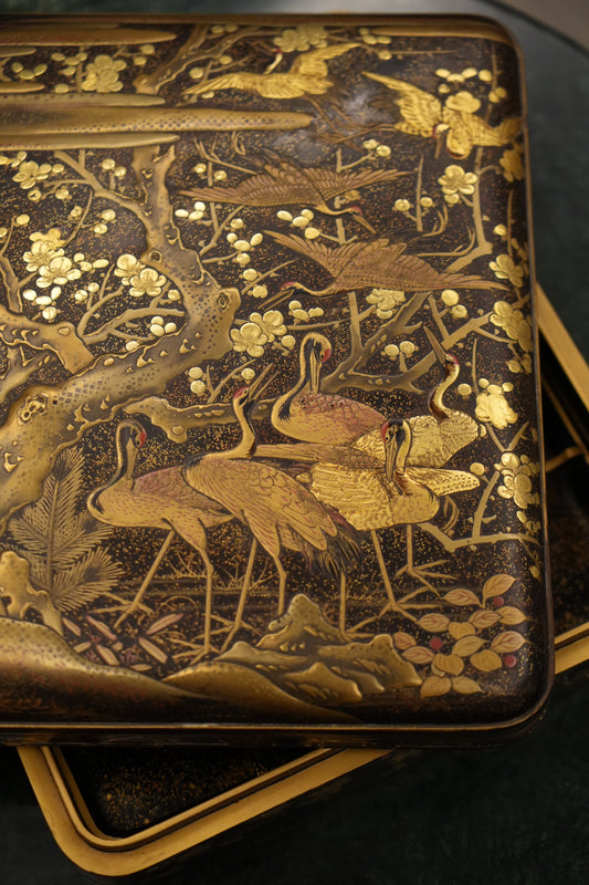 Magnificent Large Japanese Edo Gold & Black Lacquer Box SUZURIBAKO (Writing Box)